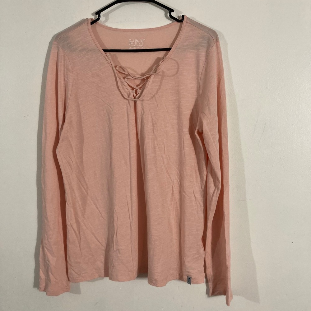 Marc New York Top Women XL Peach Lace Up Long Sleeve MNY Performance
